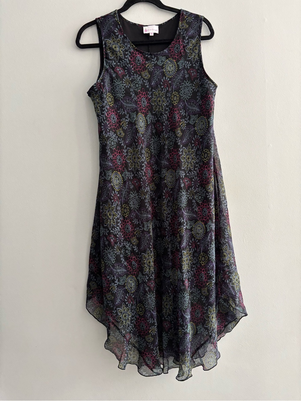 Pink Pineapple Sleeveless Floral Medallion Chiffon Dress Free Size Black Pink